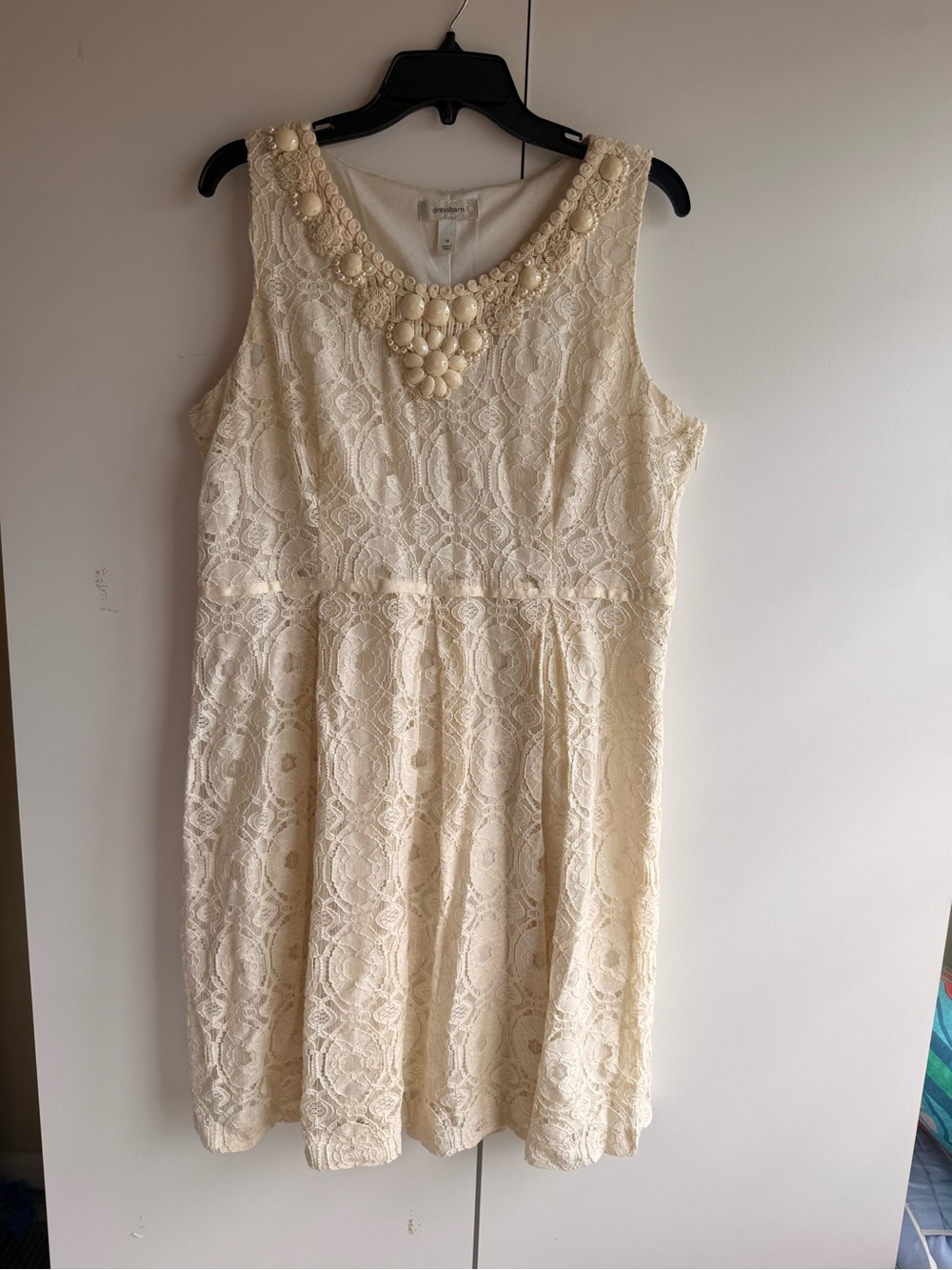 Double Layer Cream Lace Sleeveless Dress with Beaded Collar